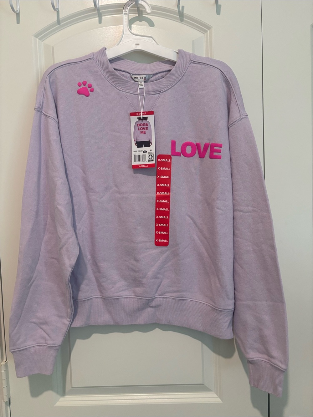 Wildfox Lilac Crewneck Sweatshirt with Hot Pink LOVE